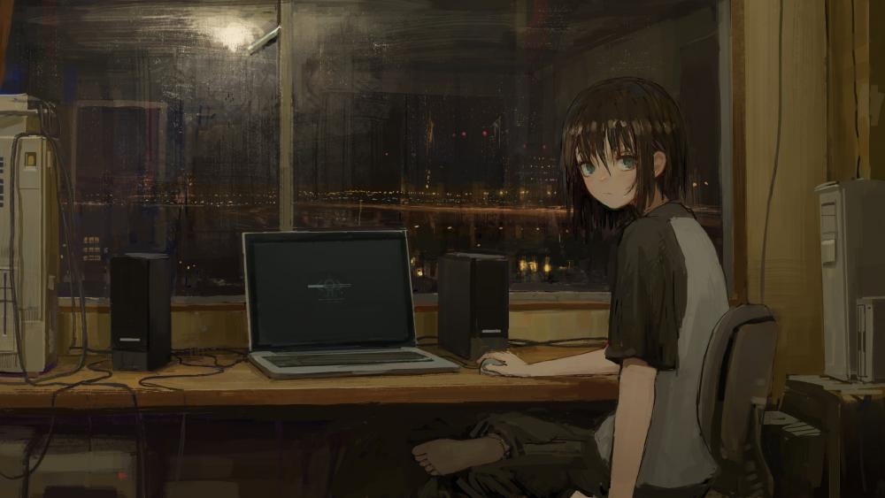 Melancholy Evening by the Computer wallpaper