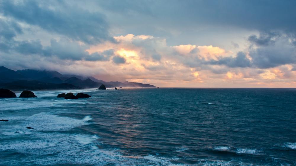 Serene Coastal Landscape at Dusk wallpaper