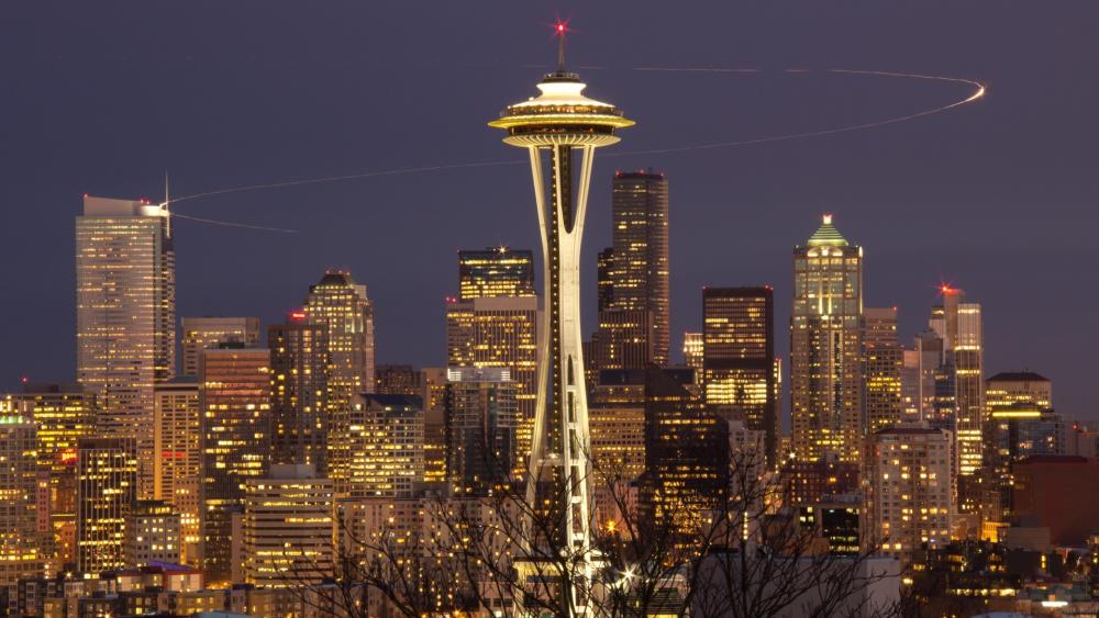 Space Needle and Seattle's city lights wallpaper