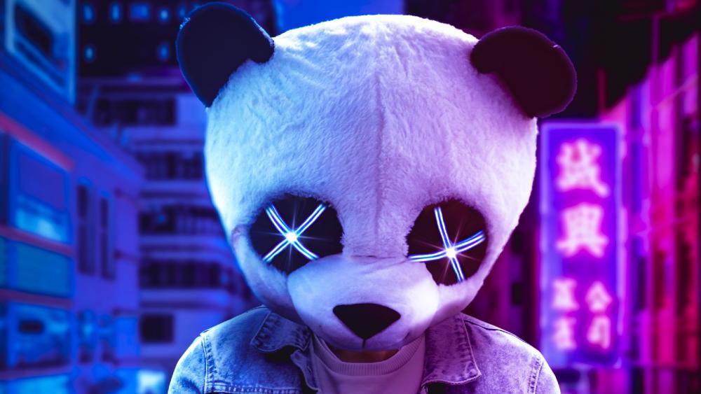 Neon Panda Visits The Urban Jungle wallpaper