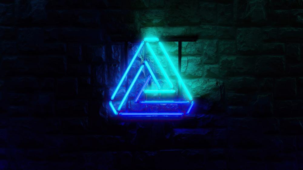 Glowing neon Penrose triangle wallpaper