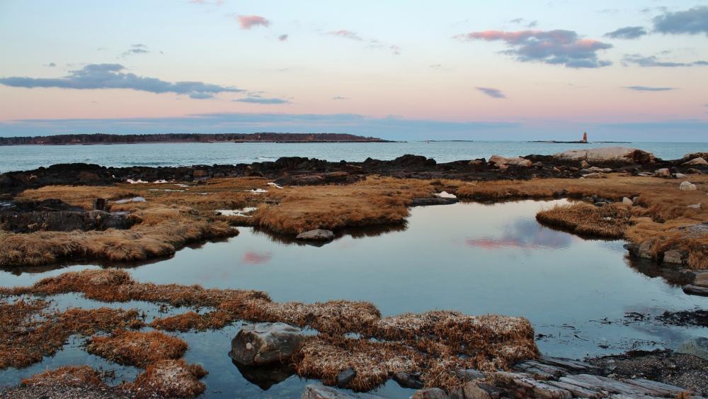 Serene Coastal Landscape at Dusk wallpaper