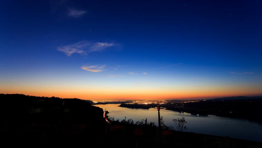 Serene Twilight Over the River Valley wallpaper