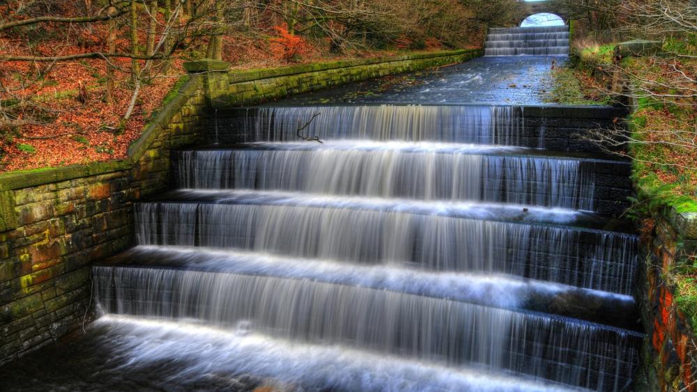 Man-made waterfall wallpaper