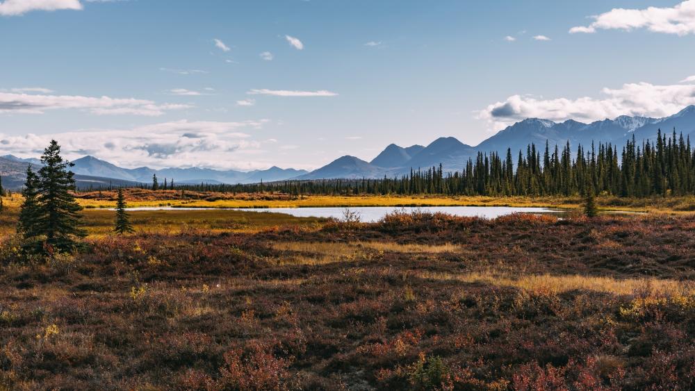Serene Autumn Landscape with Majestic Mountains wallpaper