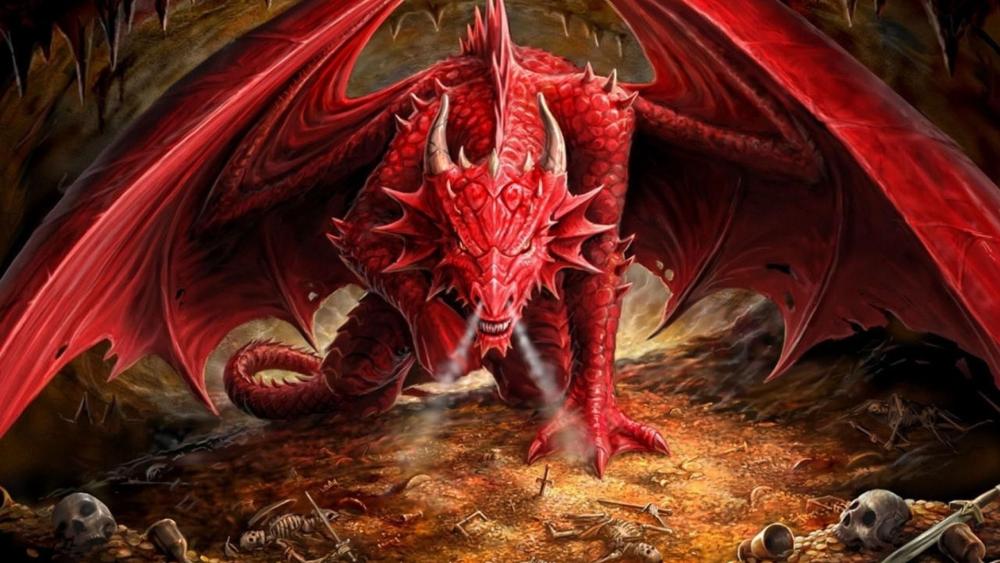 Fiery Red Dragon in Lair wallpaper