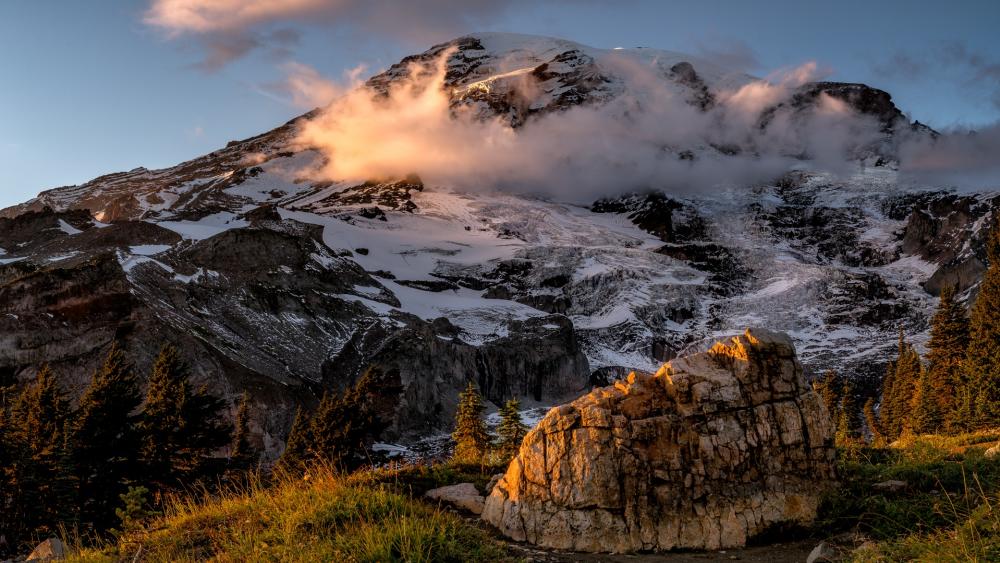 Majestic Mountain Under a Colorful Sky wallpaper