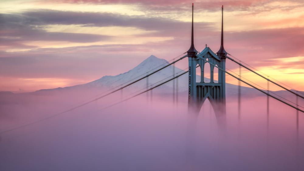 Majestic Bridge Above the Clouds wallpaper