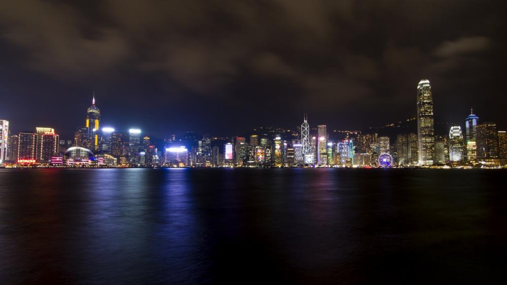 Vibrant Night Skyline of Hong Kong wallpaper