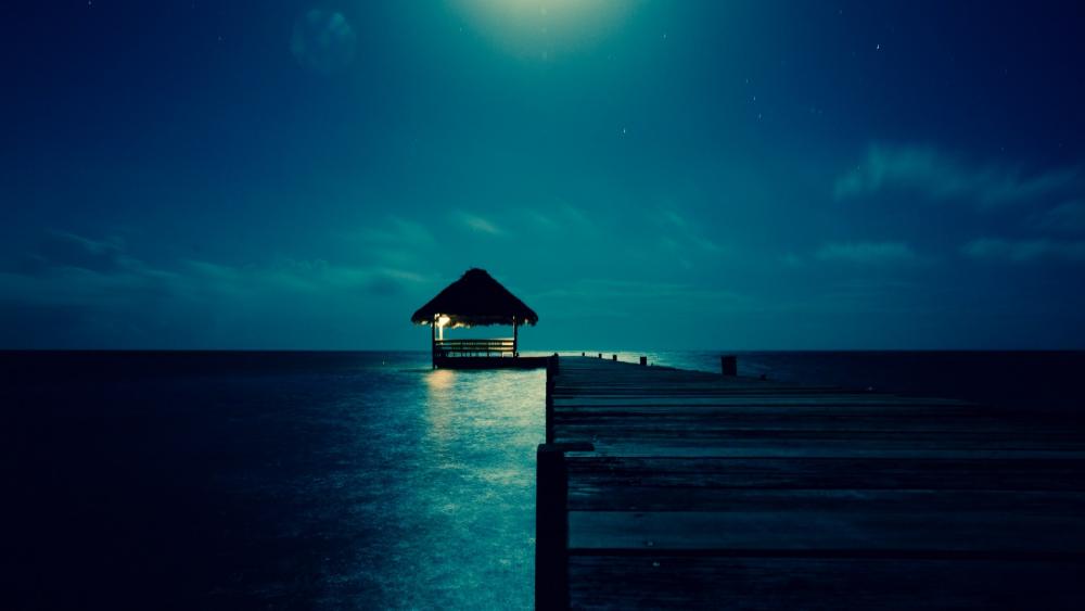 Moonlit Serenity at the Ocean Pier wallpaper