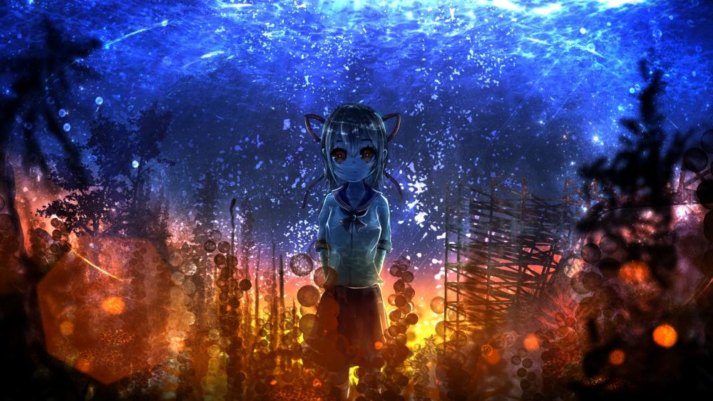 Underwater anime schoolgirl wallpaper