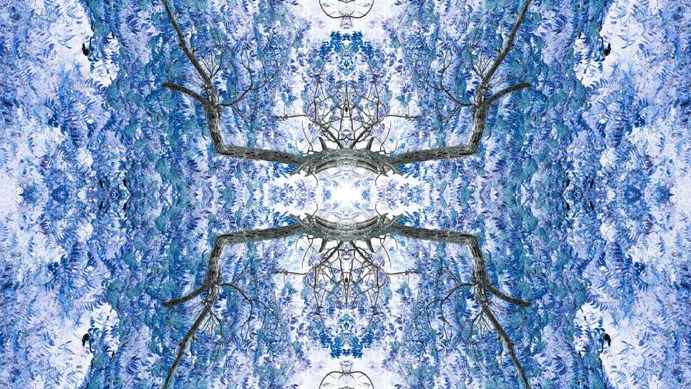 Kaleidoscope effect blue tree wallpaper