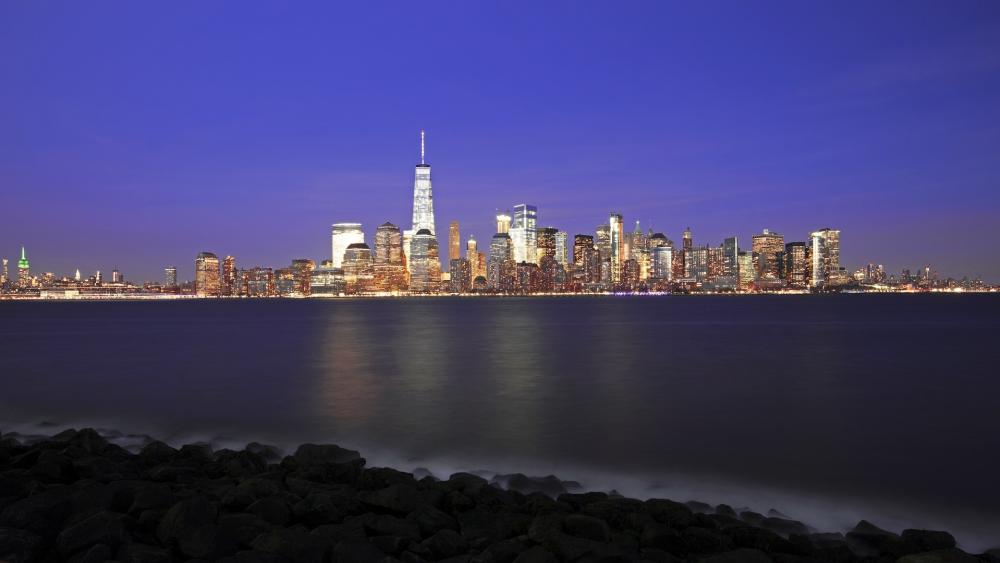 New York City from Liberty State Park by night wallpaper