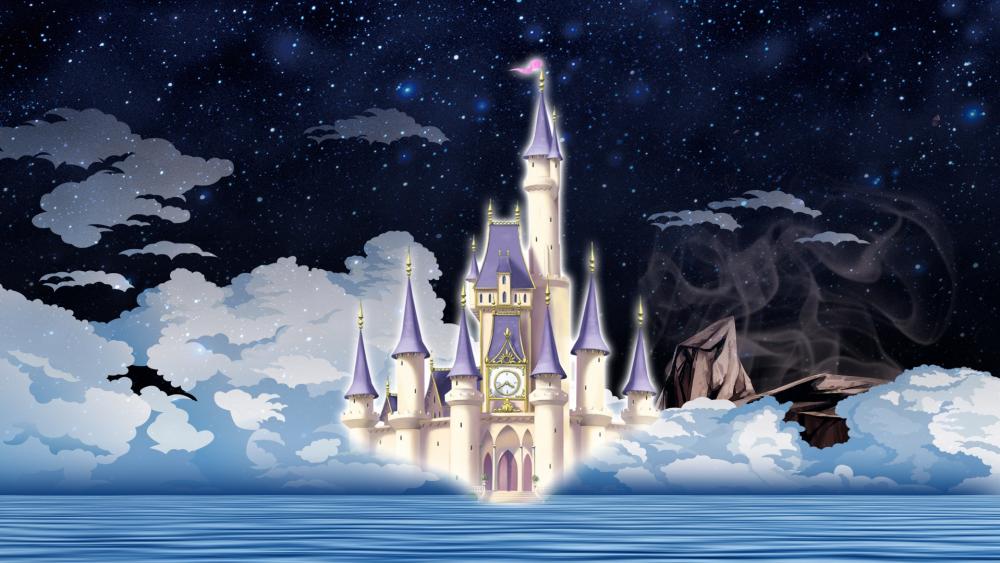 Dream blue fantasy castle wallpaper