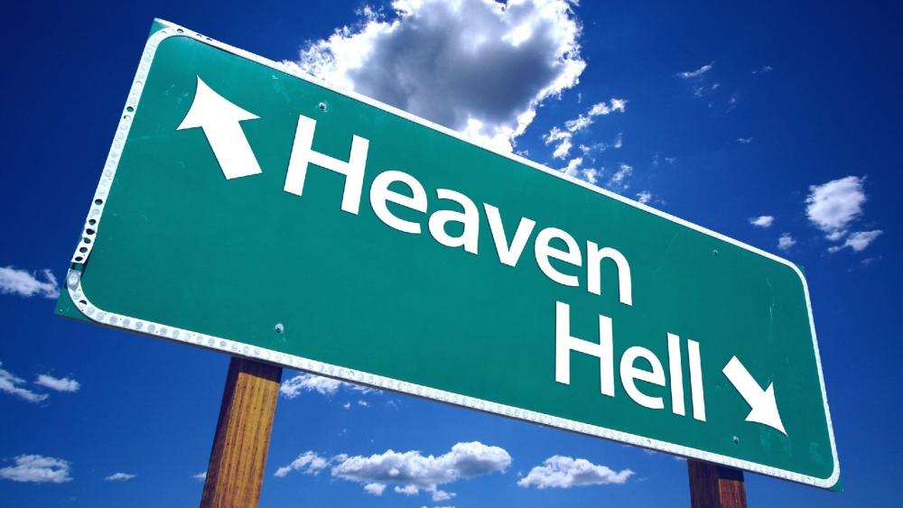 Heven and hell traffic sign wallpaper