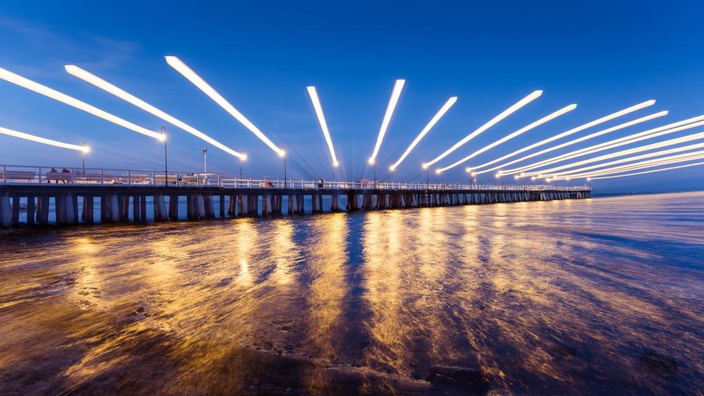 Serenity at the Pier Under Twilight Sky wallpaper