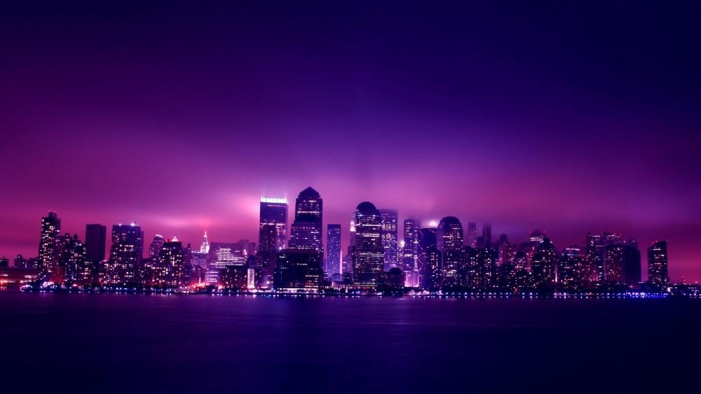 Purple Twilight City Horizon wallpaper
