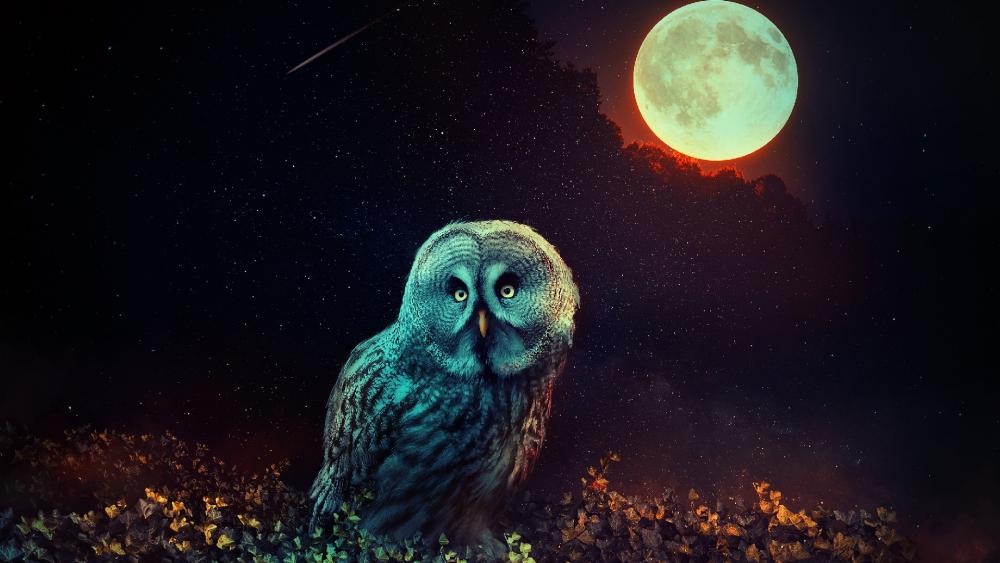Mystic owl at full moon wallpaper