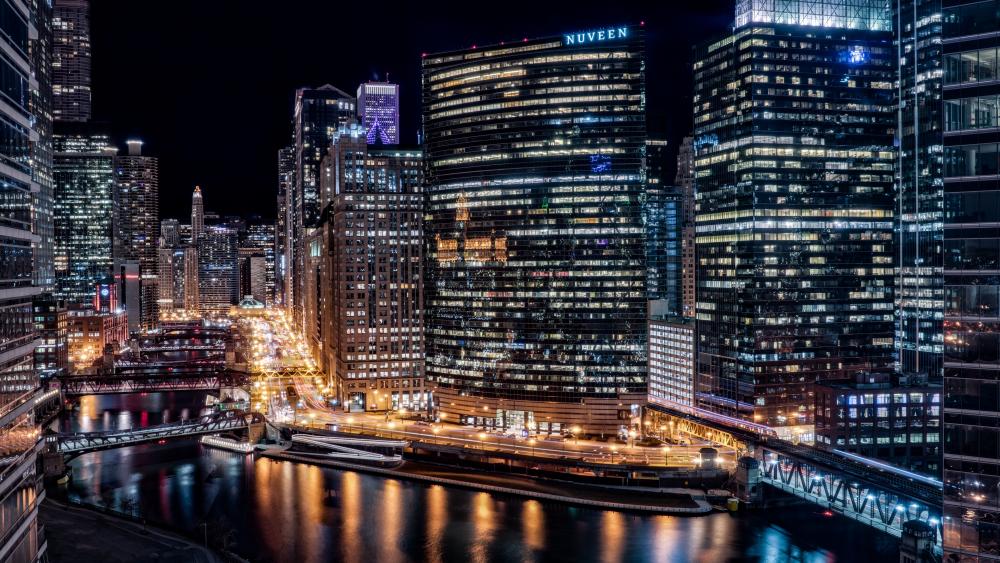 Chicago night city lights wallpaper