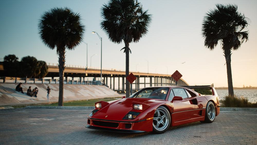 Classic Red Sports Car at Sunset wallpaper