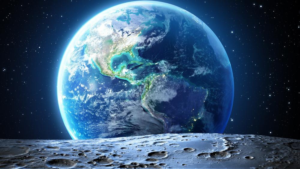 Earth from moon fantasy space art wallpaper