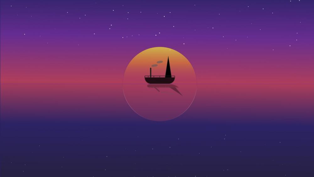 Lonely Sailor in the sunset- Minimal seascape wallpaper