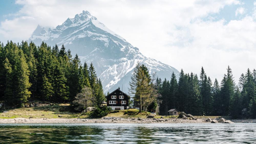 Mountain Retreat by Serene Alpine Lake wallpaper