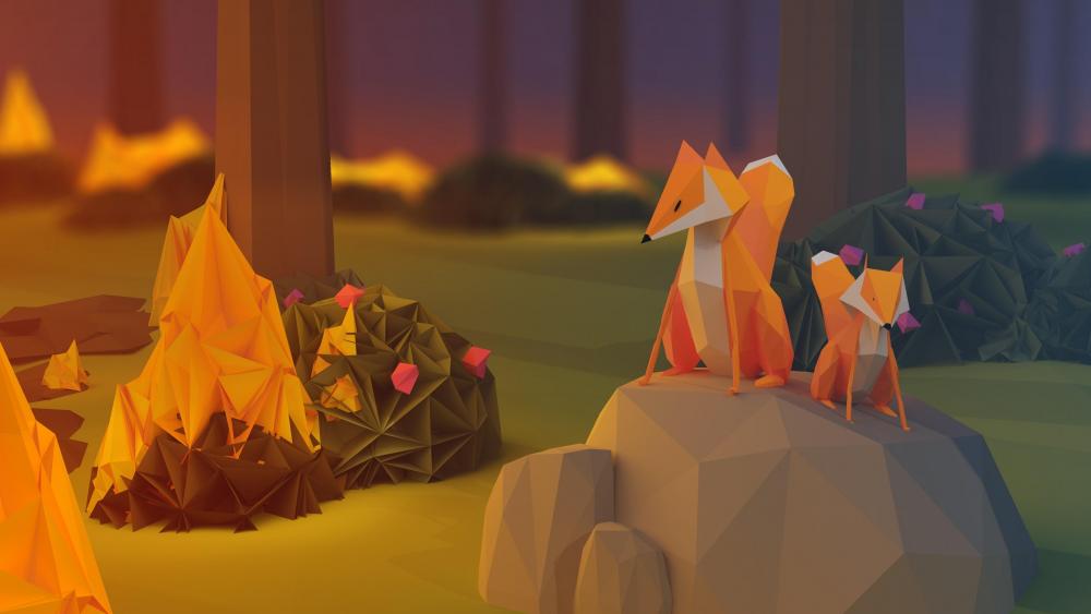 Low-poly foxes wallpaper