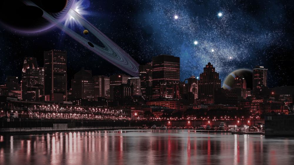 Sci-fi city by night wallpaper
