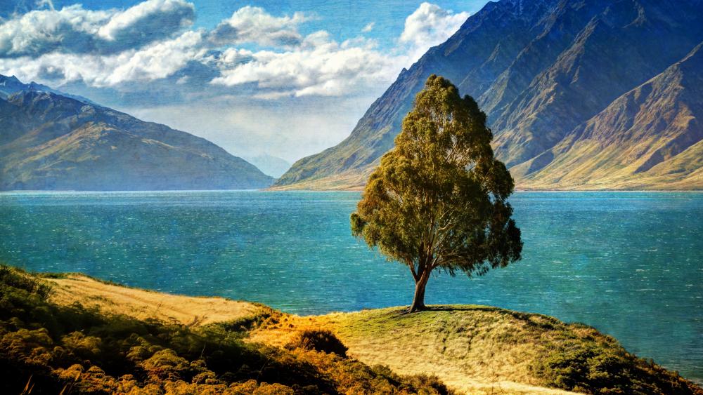 Tree by the lake wallpaper