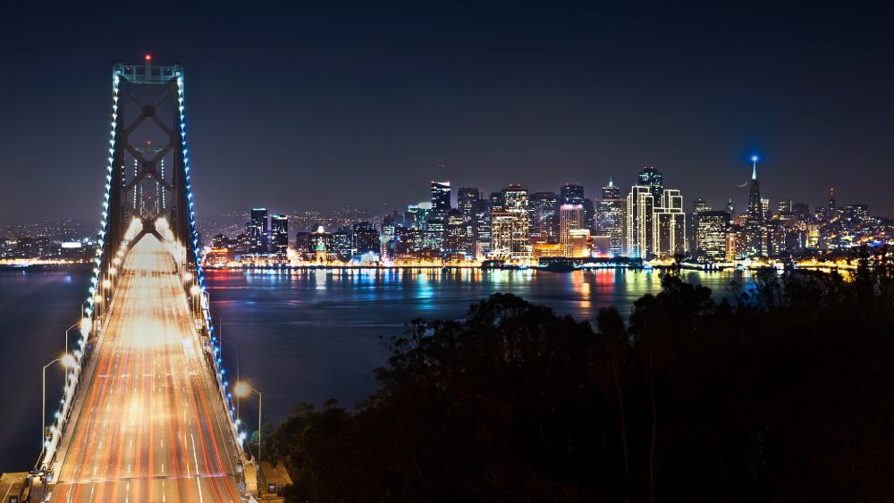 San Francisco – Oakland Bay Bridge by night wallpaper