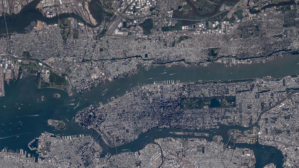 Satellite Image of Jersey City & Manhattan wallpaper