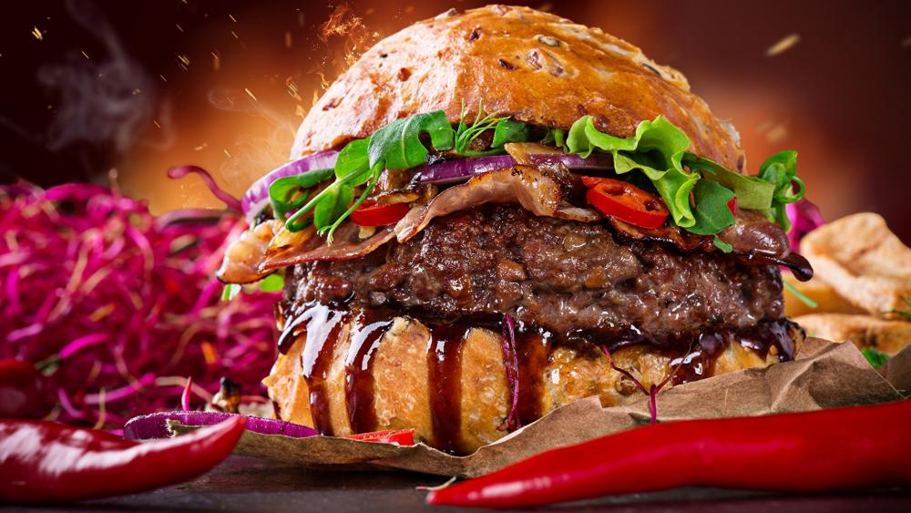 Mouthwatering Gourmet Burger Delight wallpaper