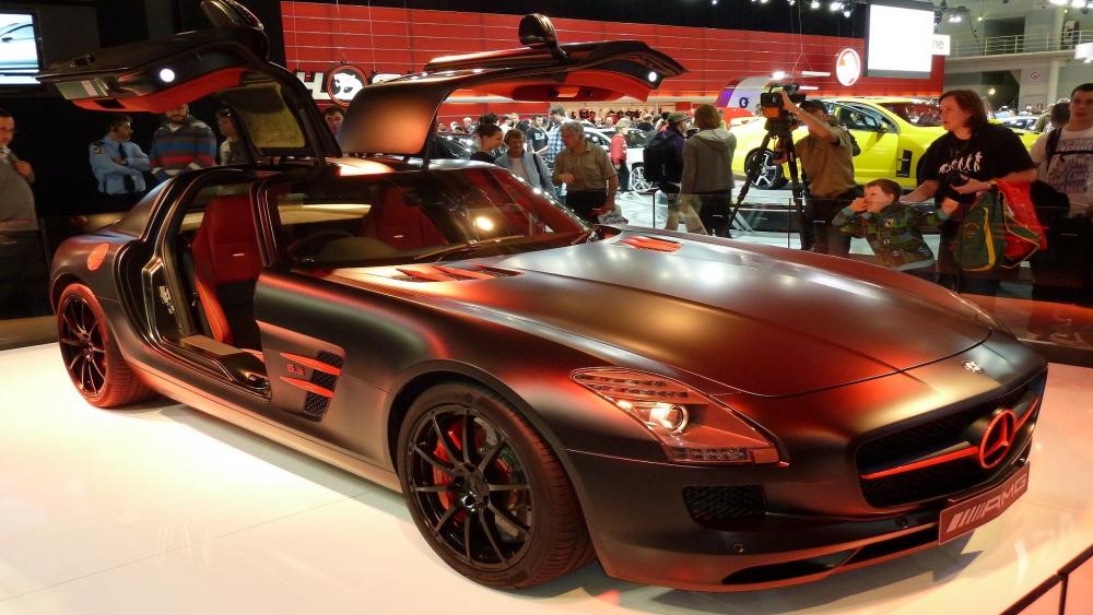 Sleek Mercedes-Benz SLS AMG with Iconic Doors wallpaper