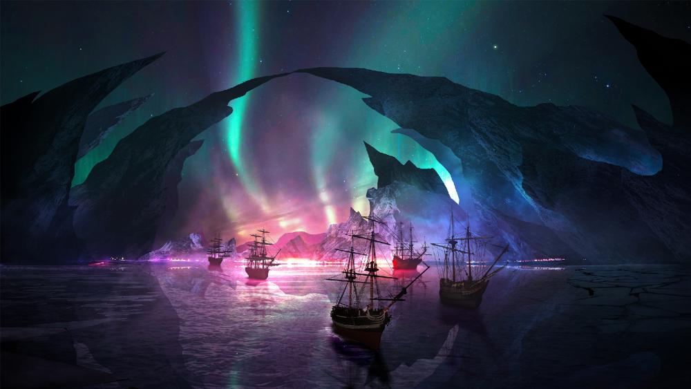 Fantasy polar lights wallpaper