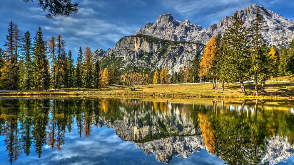 Dolomite Mountains reflection wallpaper