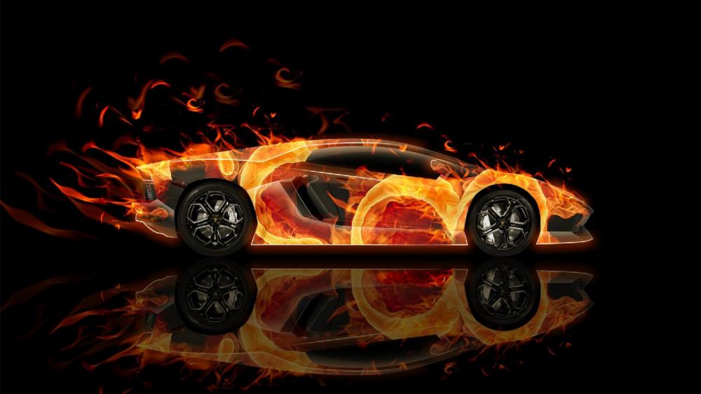 Lamborghini Aventador  on fire wallpaper