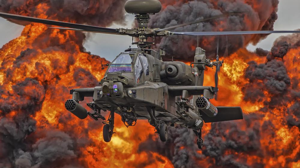 Helicopter Braving Inferno Skies wallpaper