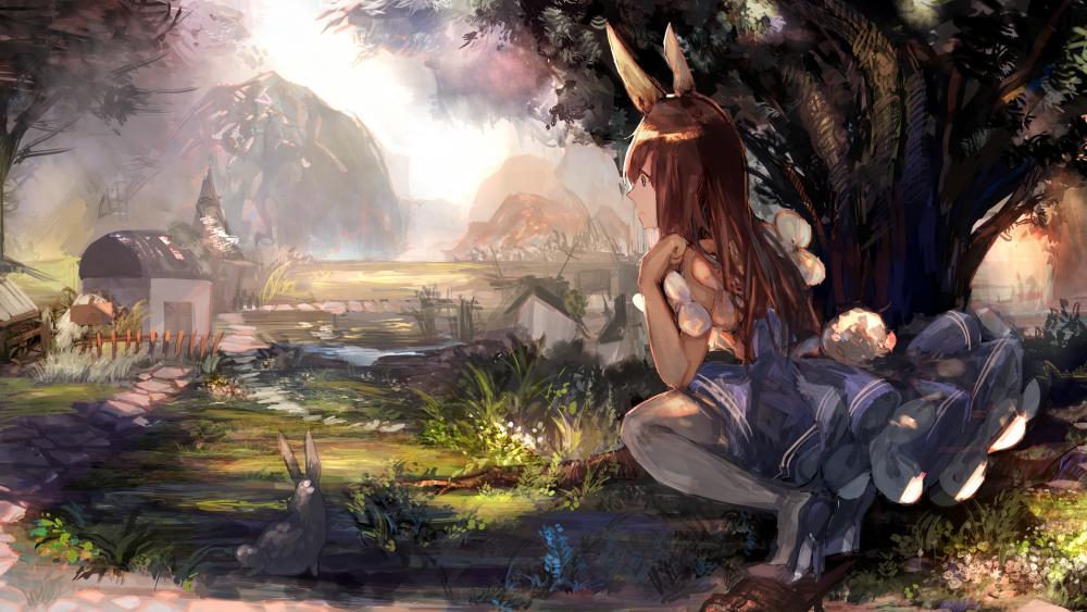 Mystical Bunny Girl Contemplation wallpaper