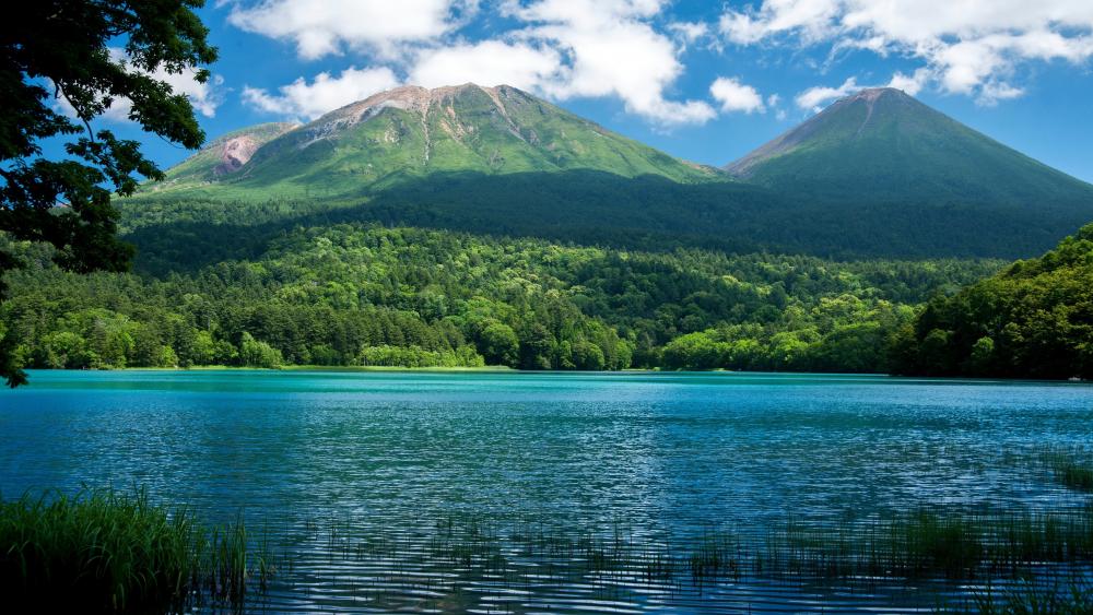 Majestic Mountain Peaks by Serene Lake wallpaper