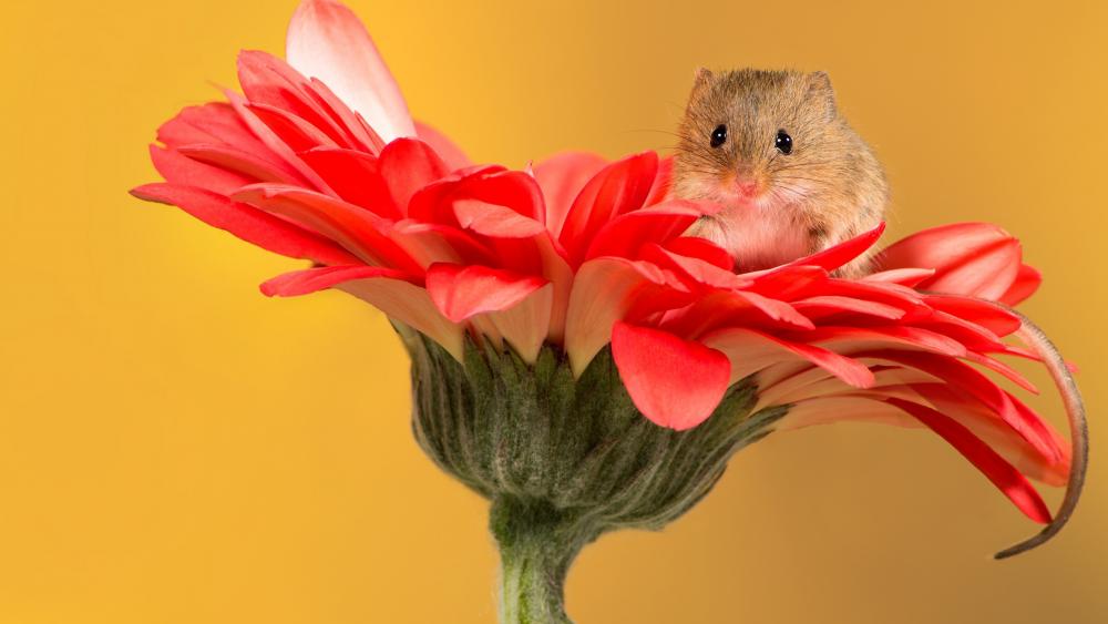 Hamster on flower wallpaper