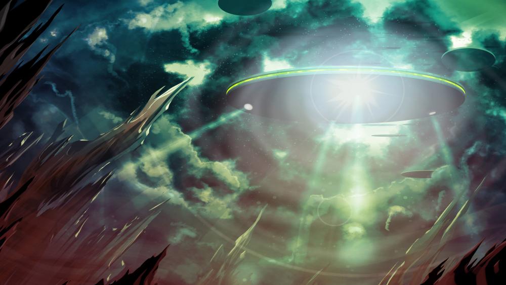 UFO Emergence in the Stormy Skies wallpaper