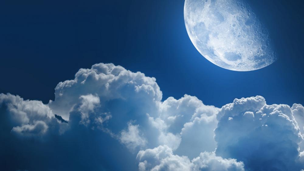 Moonshine Over Fluffy Cloudscape wallpaper