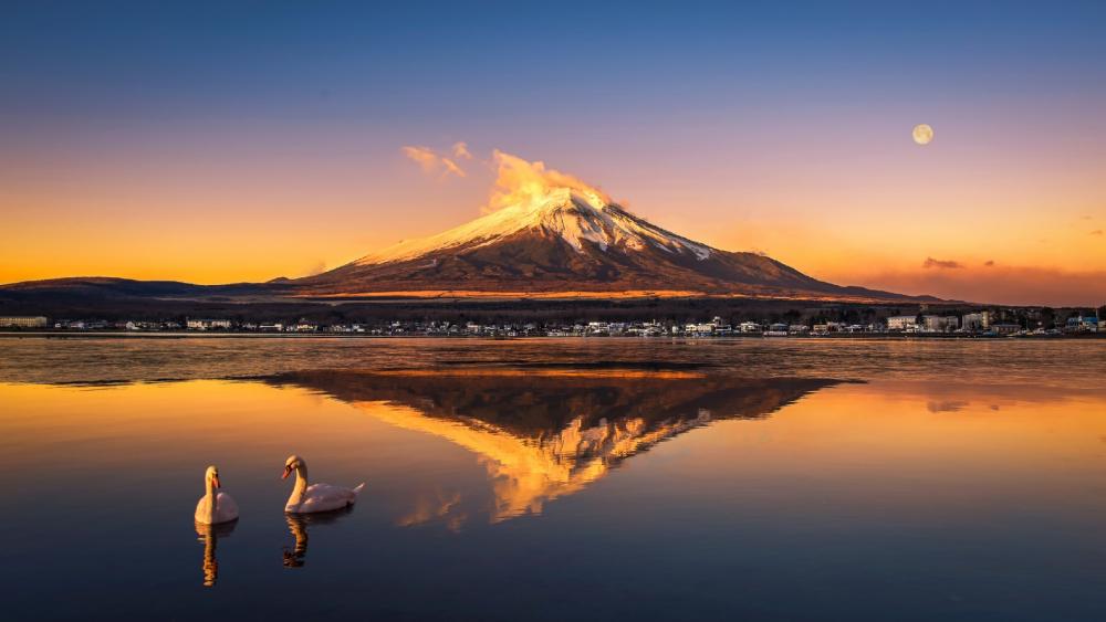 Mt. Fuji reflection, Nagaike Water Park wallpaper