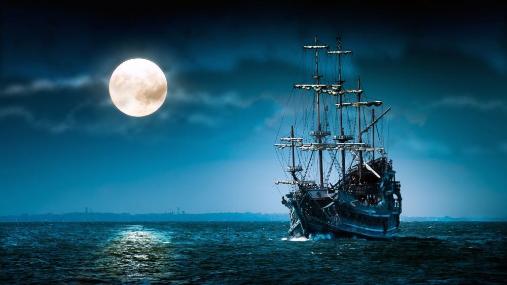 Mystical Voyage Under the Full Moon wallpaper