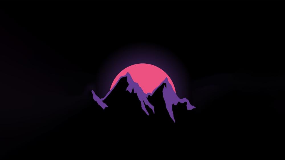 Retrowave mountains in the sunset wallpaper