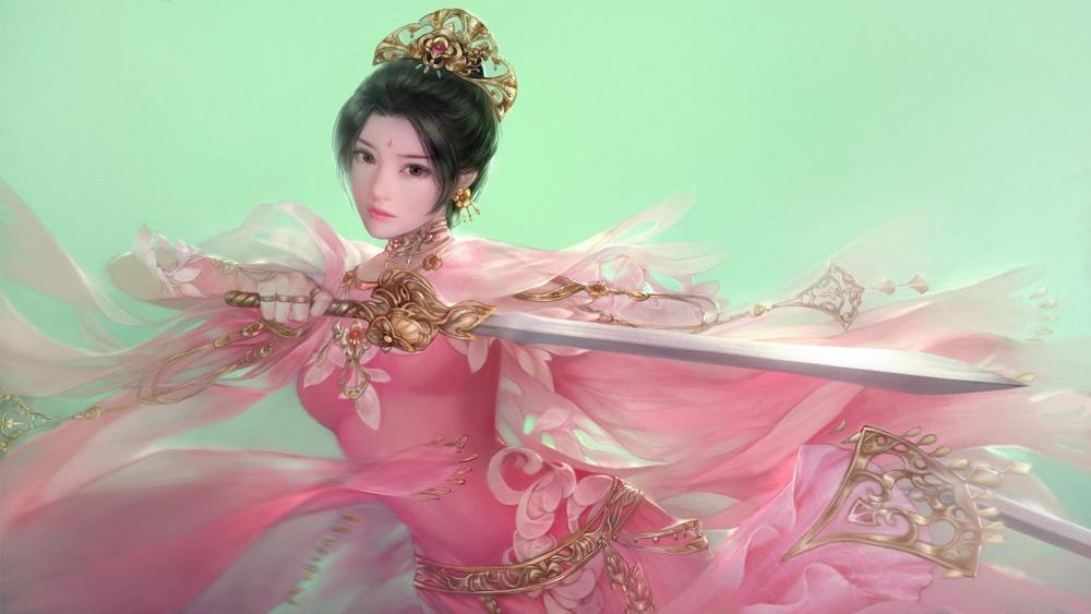 Chinese girl with sword wallpaper
