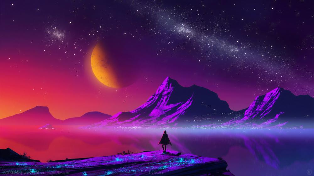 Purple mountains digital lanescape wallpaper