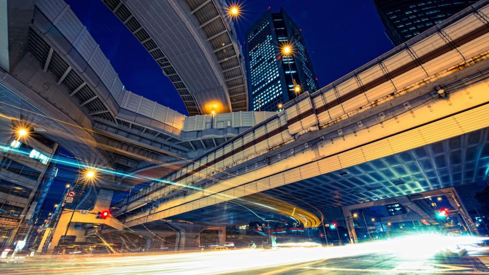 Light Trails at an Intersection in Tokyo wallpaper