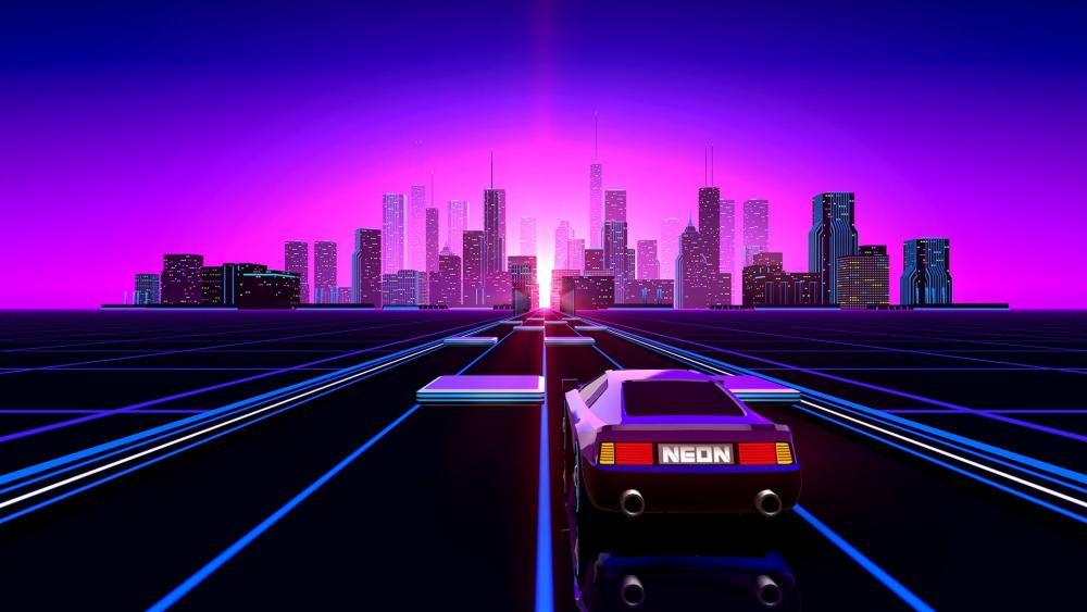 Neon Metropolis Drive in Retro Synthwave Style wallpaper